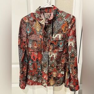 Elie Tahari Colorful Paisley Button-Up Blouse/ cargo Jacket
